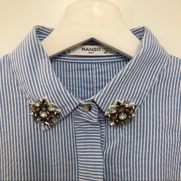 Mango Tops - Cropped MANGO Suit Seersucker with Balloon Sleeves